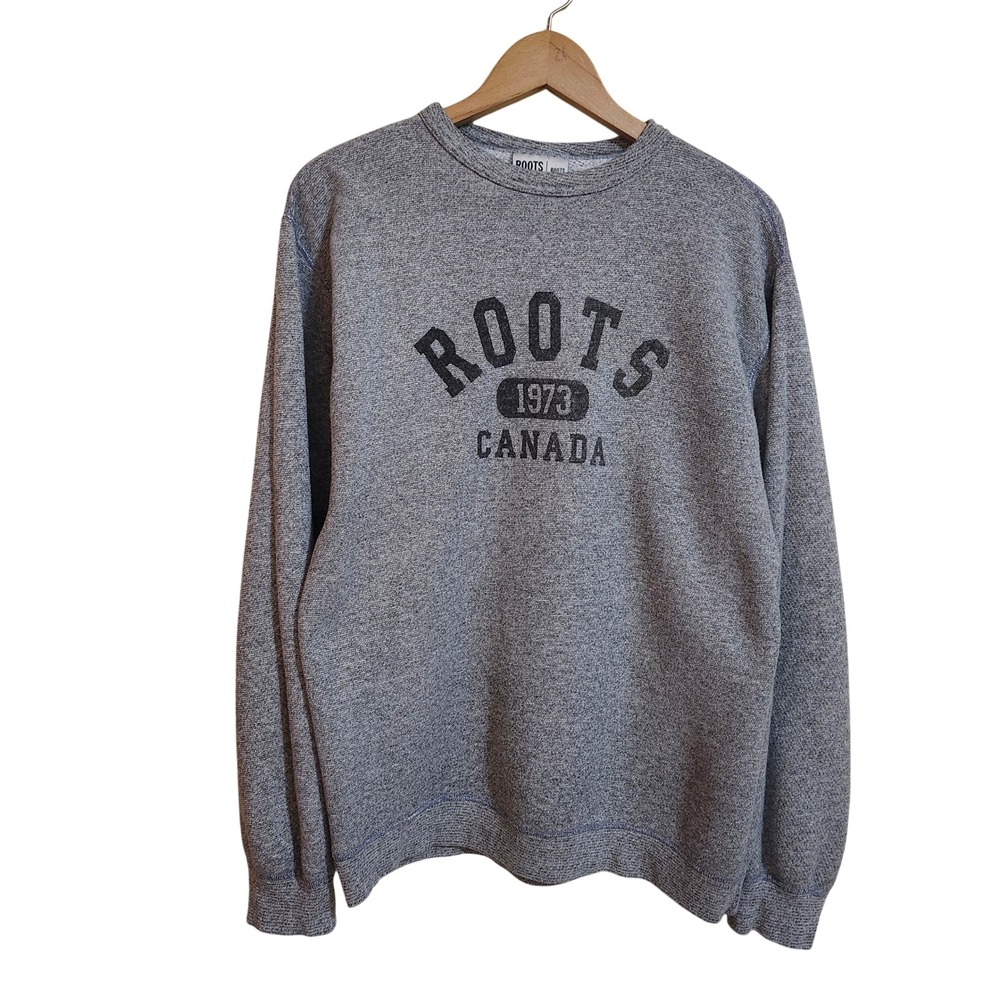Roots Canada Sweatshirt Mens Medium Gray Heavy Cotton 1973 Graphic Crewneck